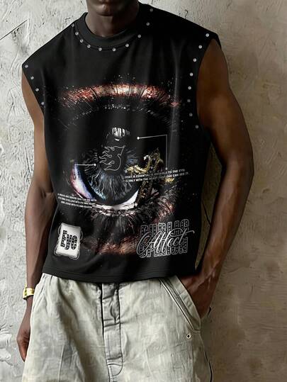 STEELVANCE 男士字母和眼睛图案圆领休闲背心