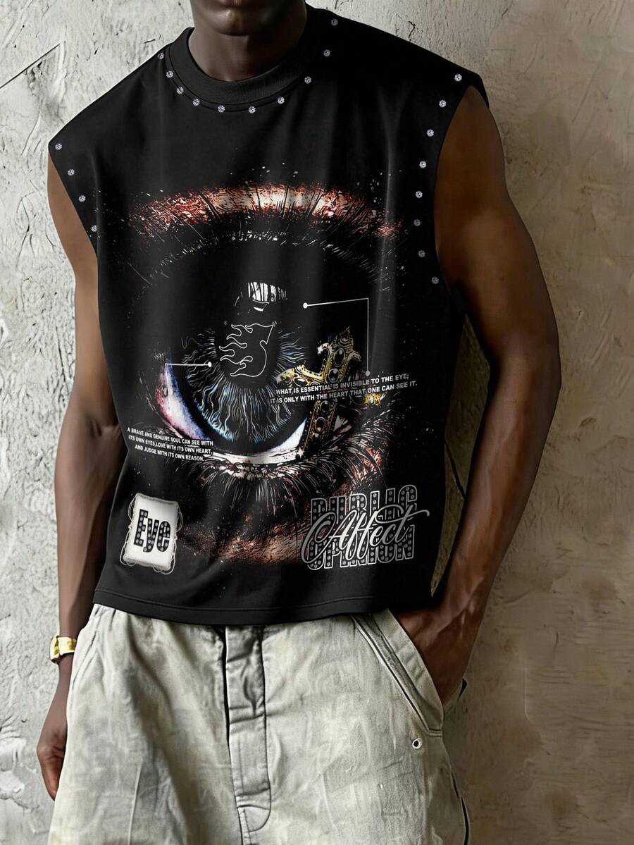 STEELVANCE 男士字母和眼睛图案圆领休闲背心 - 彩色 - 查看 1