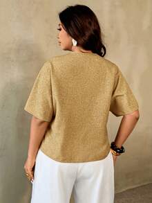 Auralis Camisa de uso diario versátil de talla grande, de unicolor y cuello en V de abotonadura sencilla - Amarillo - Ver 2