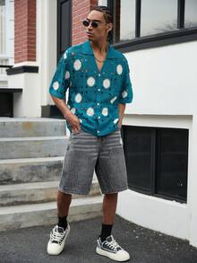Devon Thys Quần short denim màu xám thêu họa tiết phong cách đường phố thường ngày dành cho nam giới. - Màu xám đen - Xem 8