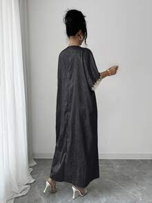 SHEIN Raffinéa Đầm satin buộc dây phối ren dành cho nữ, thích hợp cho mùa xuân/hè. - màu đen - Xem 2
