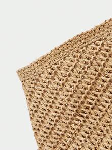 SHECARRY Tas Tangan Wanita Anyaman Modis, Tas Tote Bahu Kapasitas Besar - Khaki - View 7