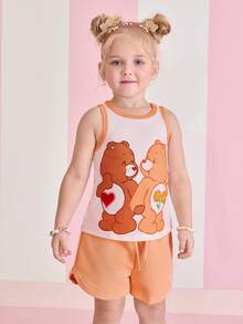 SHEIN X Care Bears Camiseta de tirantes con estampado de dibujos animados linda para niña, casual para uso diario, verano - Naranja - Ver 1