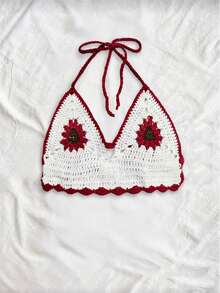 Trelyra Floral Knit Camisole Crop Top - Multicolor - View 5