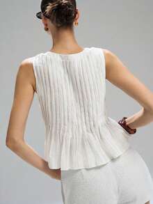 LYSMO Áo tank top không tay bằng vải lanh xếp ly eo dành cho nữ, mẫu mới về mùa xuân/hè 2025, phong cách tối giản thường ngày, thích hợp cho kỳ nghỉ. - Màu be - Xem 2