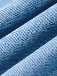 GlowEve 女士时尚双排扣系带短袖牛仔连衣裙 - 藍色 - 查看 4