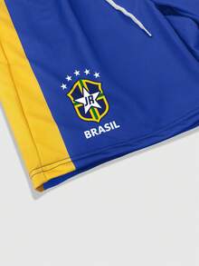 ROMWE MEN Pantalones cortos con cordón en la cintura y estampado de letras con color contrastante para hombres - Multicolor - Ver 4