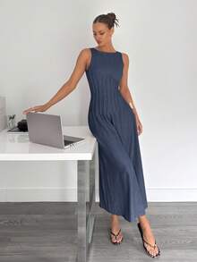 Siren Gaze Đầm chữ A xếp ly eo mùa hè mới, giúp thon gọn vóc dáng. - Xám Xanh - Xem 5