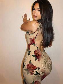 Slaydiva Spring/Summer New Round Neck Large Backless Slimming Long Pants Women's Tight Jumpsuit/Music Festival/Valentine's Day/Casual And Simple Basic Style/Y2K/Street Sweet/Internet Sensation Bestseller/Daily Date/Hot Girl Style/Hip-Hop/Sexy/Night Club/Dragon And Flora Graphic Print/Traditional Chinese Cheongsam Graphic Print - Multicolor - View 2