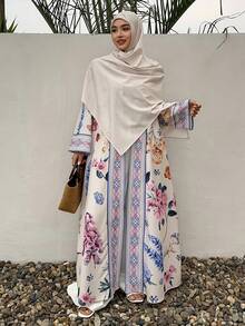 Dazy Plus Robe longue ample à manches longues et imprimé floral pour femmes grandes tailles, robe bohème d'été pour femmes - Multicolore - Voir 2