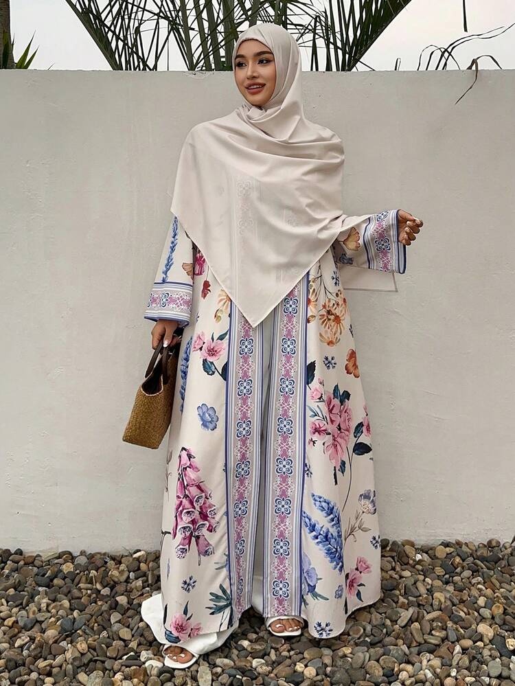 Dazy Plus Plus Size Women Floral Print Long Sleeve Loose Dress Boho
