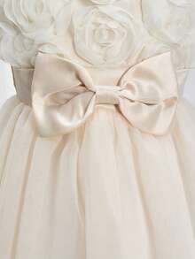 Glamorique Kids 女婴优雅可爱花朵3D蝴蝶结网纱无袖派对礼服，适合S码女婴参加派对，米色连衣裙，女婴洗礼服，女婴婚礼礼服，女婴正式礼服，女婴派对礼服，米色连衣裙 - 黃色 - 查看 6