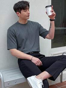 DAZY 男士休闲灰色纹理面料T恤，夏季 - 灰色 - 查看 4