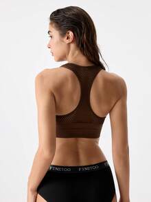 Loungeista EMUPER 1件式拉鍊運動內衣，可拆式胸墊無縫彈性運動服，適合夏季 - 咖啡 - 查看 2