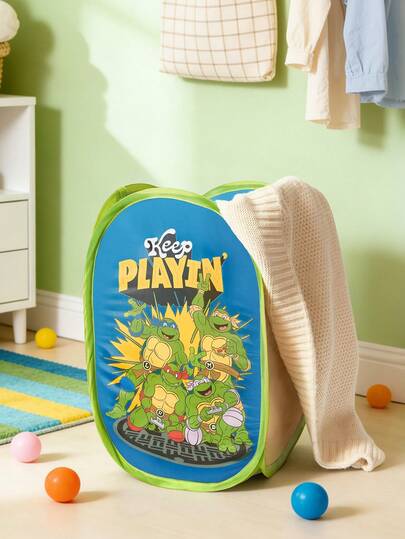 TEENAGE MUTANT NINJA TURTLES | SHEIN ตะกร้าเก็บของพับได้ใยโพลีเอสเตอร์ - ตะกร้าเก็บของแบบพกพาแบบป๊อปอัพ, กล่องเก็บของอเนกประสงค์ในครัวเรือน, เหมาะสำหรับเสื้อผ้า, ของเล่น, การจัดเรียงของใช้เบ็ดเตล็ด, น้ำหนักเบา, ทนทานและทำความสะอาดง่าย, เหมาะสำหรับห้องนอน, ห้องนั่งเล่น, ห้องน้ำ, หอพัก, การเดินทาง, มีหูหิ้วสามารถแขวนเก็บของได้, ดีไซน์ลวดลายการ์ตูนแฟชั่น