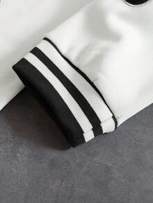 PAVTROS Herr enkelknäppt basebolljacka med bokstavsbroderi, casual - Svart - Visa 4