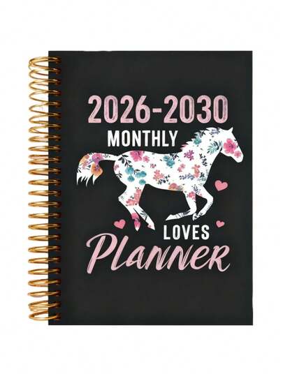 1 PC 2026-2030 Planner, Spiral Notebook Floral Pony Pattern , Suitable For Study Planning, Schedule Management, Goal Recording, And Back-To-School Season