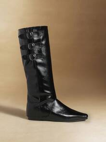 Rosivie Women's Buckle Design Casual High-Top Boots For Daily Wear - Black - View 2