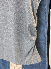 Resyla Women's Contrast Lace Round Neck Cap Sleeve Casual T-Shirt - Grey - View 3