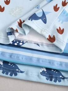 Set de 6 piezas de pijama con camiseta y pantalones cortos con estampado de dinosaurio de dibujos animados y rayas para niños pequeños - Multicolor - Ver 5