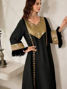 Al Najma Elegant And Luxurious Middle Eastern Style Long Dress For Women - Black - View 3