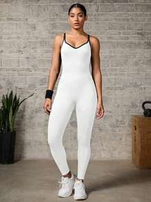 Easithlete Women's Casual Sports Jumpsuit - Creamy White - View 4