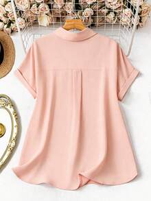 SHEIN LUNE 大码女式红色休闲短袖衬衫，夏季上衣，女士度假外出衬衫 - 粉色 - 查看 2