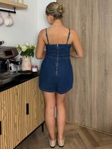 Bethéva Bộ đồ liền thân thường ngày có dây đeo dành cho nữ, quần short bó sát, màu xanh lam - Rửa tối - Xem 2