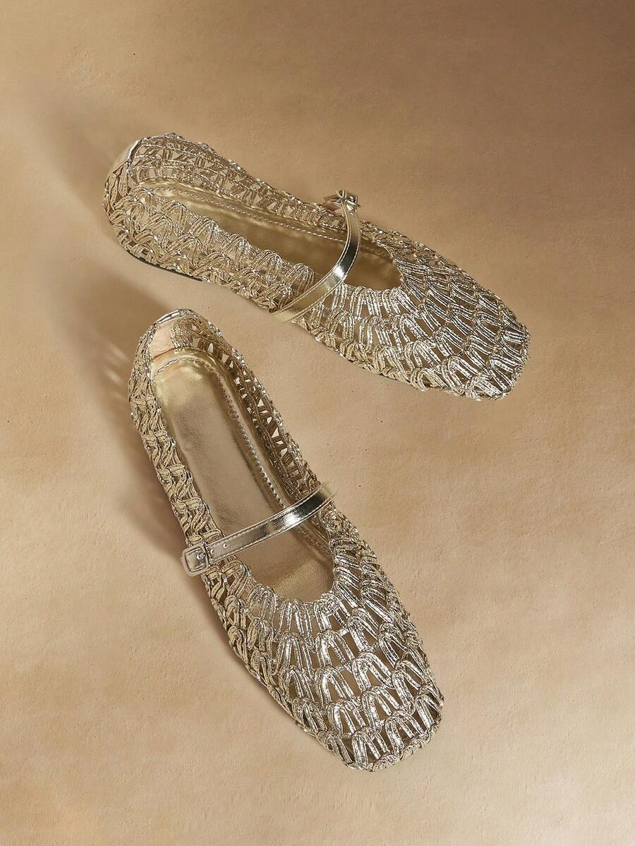 Rosivie Women's Handwoven Square Toe Casual Comfortable Flat Loafers - Gold - View 1