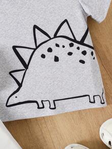 SHEIN Playful Pals Setelan Rajut 3 Potong Motif Dinosaurus Kasual untuk Balita, Kaos Lengan Pendek, Musim Semi/Panas - MultiWarna - View 7