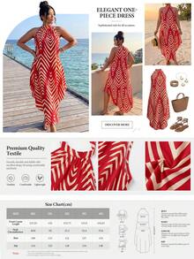 EMERY ROSE Plus Size Women Vacation Striped Casual Fashion Halter Dress - Red - View 2