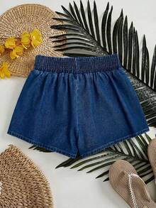 GlowEve Summer Casual Embroidered Drawstring Waist Denim Shorts - Blue - View 2