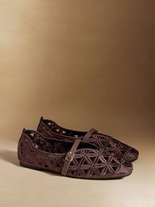 Rosivie Women's Buckle Design Hollow-Out Casual Slip-On Loafers - Brown 1 - View 3