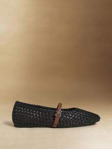Rosivie Stylish And Exquisite Mesh Hollow Flat Women's Shoes, Fashionable And Comfortable, French Square Toe Elegant Flat Shoes - Black 1 - View 2