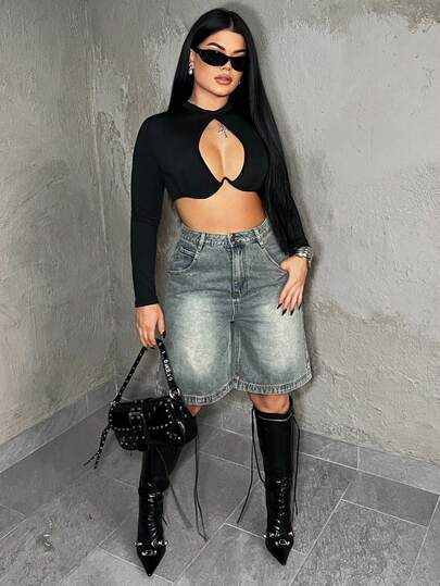 Dayanna Comas Y2K 性感街头短款上衣，镂空爱心设计