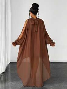 Gaun Maweii Plus Size Wanita Warna Polos Depan Pendek Belakang Panjang/ Sempurna Untuk Kencan, Jalan-jalan, Dan Lainnya, Manis dan Seksi untuk Musim Gugur - Coklat - View 2
