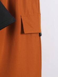 SHEIN Bộ đồ 2 món dành cho thiếu niên nam, phong cách đường phố Mỹ, gồm áo thun in hình màu mơ và quần thể thao đen có dây rút và túi bên hông, phù hợp cho mặc hàng ngày, đi chơi cuối tuần, dạo phố và đi học. - Cà phê nâu - Xem 5