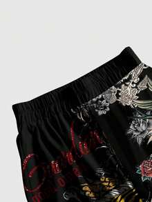 ROMWE Avant Quần ống rộng họa tiết da hổ thời trang cỡ lớn dành cho nữ - màu đen - Xem 3