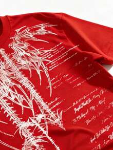 ROMWE MEN Goth All-Over Print Red Casual Round Neck Short Sleeve T-Shirt, Summer - Red - View 6