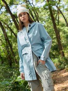 In My Nature 女士植物印花插肩袖拉链半开襟连帽户外雨衣 - 藍色 - 查看 6