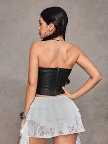 Jeanoix Y2K Women Coated Bandeau Top - Black - View 2
