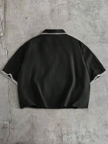 AXEPEAK Men's Contrast Collar & Cuff Short Sleeve Shirt - Black - View 5