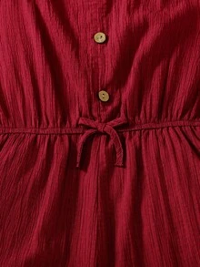 SHEIN 少女扭结背心式休闲连体裤，正面纽扣装饰，采用编织纹理面料，适合春季郊游、田园风、花园下午茶、休闲外出等场合。 - 紅色 - 查看 7