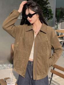 DAZY 女式韩版街头风宽松休闲外套夏季 - 卡其色 - 查看 5