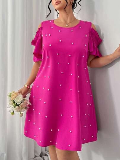 Elenzga Plus Size Women's Elegant A-Line Dress, Suitable For Parties, Dates, Commuting, Spring/Summer, Ruffle Sleeve Design, Waist Cinched A-Line Silhouette, Flattering, Elegant Women's Tops, New Year Dress, Mid-Length Dress, Suitable For Graduation, Holidays, Valentine's Day, Music Festivals, Mother's Day, Halloween, Thanksgiving, Easter, National Day, Dances, Dates, Parties, Weddings, Outings, Etc.