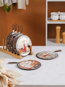 Juego de salvamanteles de cerámica inglesa vintage con diseño de libro ilustrado, resistente al calor, posavasos redondos para mesa, mantel individual, decoración del hogar y cocina, pintados a mano, antideslizantes y fáciles de limpiar - Multicolor - Ver 9