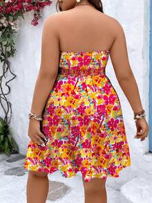 Ceyna 大码印花纽扣装饰无肩带夏季连衣裙，收腰设计，适合度假沙滩穿着。女士印花短裙，短款吊带裙，女士度假连衣裙，龙舌兰日出连衣裙，女士夏季连衣裙，女士夏季套装，女士吊带裙，女士度假连衣裙，女士春季连衣裙，沙滩装，度假装，女士夏季连衣裙，女士可爱夏季连衣裙，女士沙滩装，女士春季连衣裙 - 彩色 - 查看 2