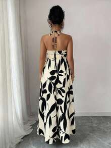 Rafferiza Đầm maxi nữ mùa hè hai dây, màu mơ phối họa tiết lá đen, cổ chữ V sâu, thiết kế thắt eo, chân váy xòe, phong cách nghỉ dưỡng, tôn dáng, đa năng cho công sở và thường ngày, phong cách đường phố gợi cảm. - Nhiều màu - Xem 2