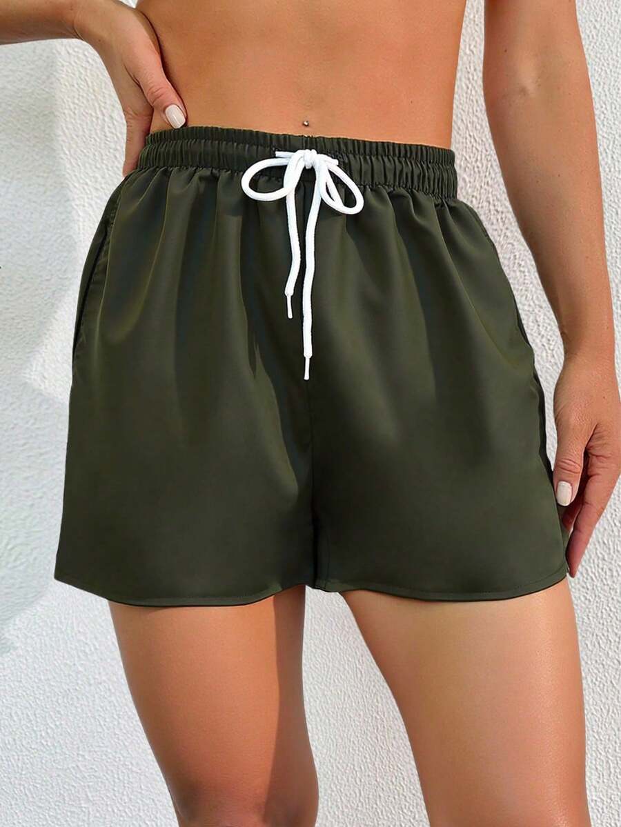 SHEIN Swim 女士纯色泳裤,适合海滩/度假穿着 - 軍綠色 - 查看 1