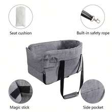 Pet Car Carrier, Cat Dog Bed For Car, Central Console Pet Bag, Car Seat Cushion, Portable Pet Carrier Dog Car Seat Car Seat Covers Dog Car Seat Cover Pet Car Seat - Grey - View 4